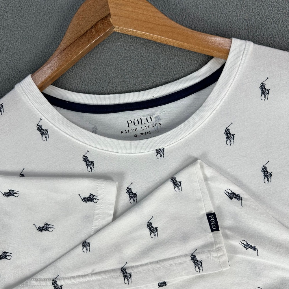 Polo Ralph Lauren Shirt Mens XL White All Over Pony Print Geometric Tee